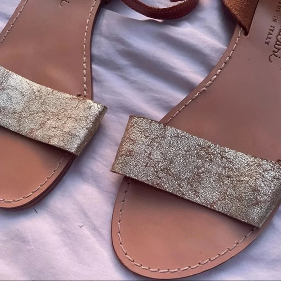 Niccolo Vacari Tan Gold Crackled Ankle-strap Sandal 9.5 - Picture 2 of 7